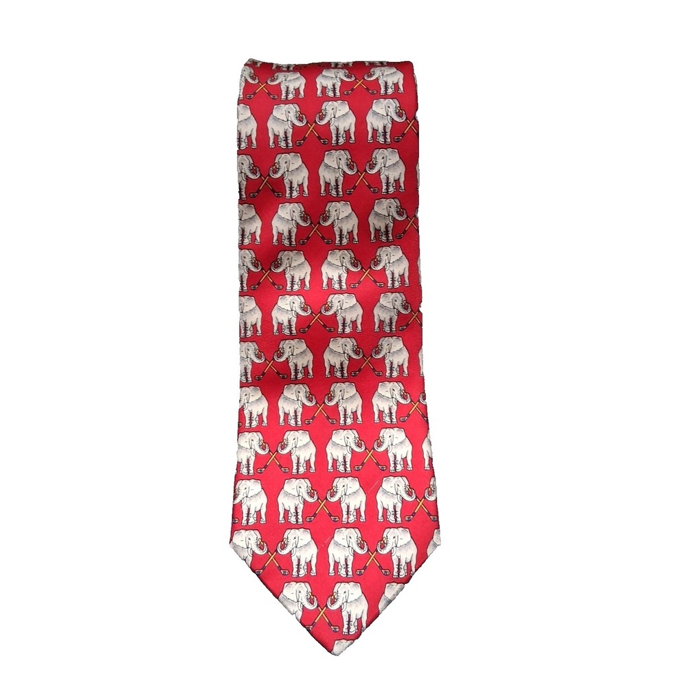 Vintage Brooks Brothers Maker Men's‎ Tie Elephant Golf Print Red Silk  Made USA